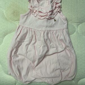 Ralph Lauren Striped Knit Oxford Bubble Shortall Pink & White